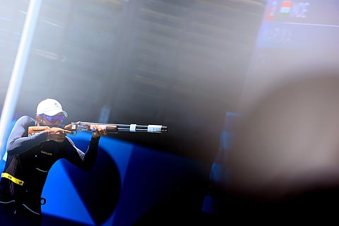 Anant Jeet Singh Naruka during the bronze medal competition of the Skeet Mixed Team event